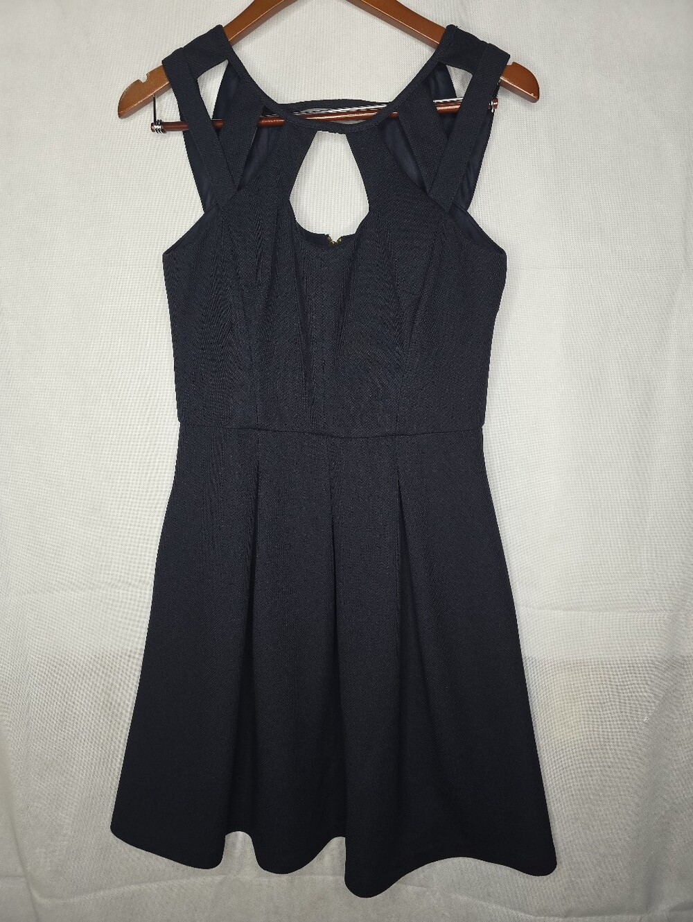 Betsey Johnson Fit & Flare Dress Navy Blue Sleeveless Cutout Gold Zip Back 8